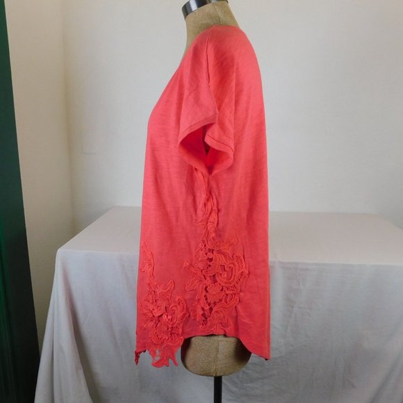 Suzanne Betro Women Appliqued Shirt Top Blouse Plus Size 1X Orange/Pink Color - Picture 4 of 10